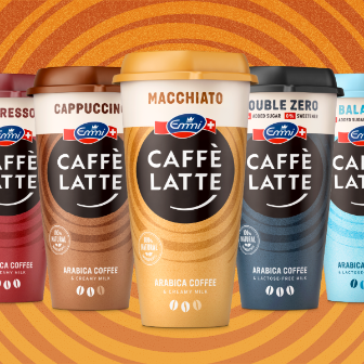 Row of Caffe Latte Cups with different Flavors
