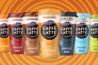 Row of Caffe Latte Cups with different Flavors