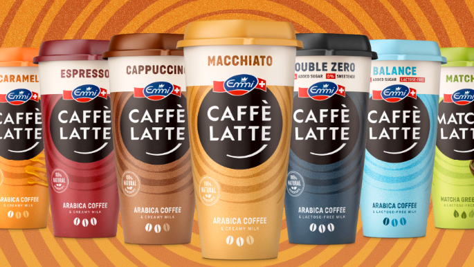 Row of Caffe Latte Cups with different Flavors